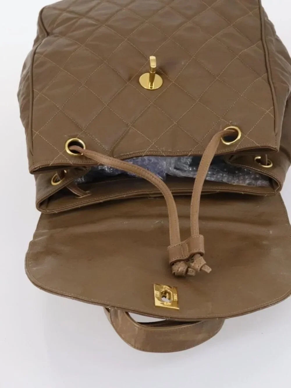 CHANEL Matelasse Backpack Coated Canvas Brown Gold CC Auth 142441